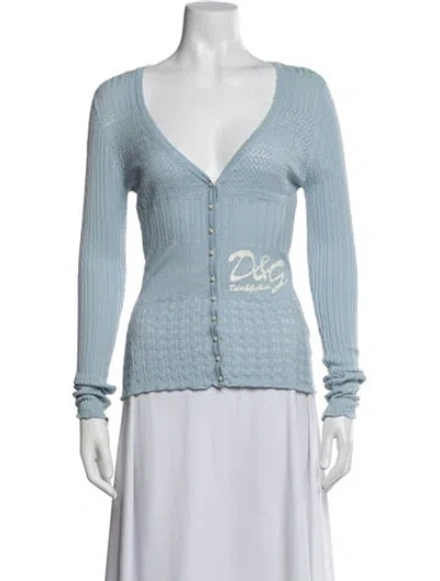 Pre-owned D&g V-neck Long Sleeve Top In Blue