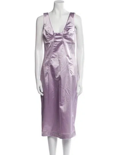 Pre-owned D&g V-neck Midi Length Dress W/ Tags In Purple