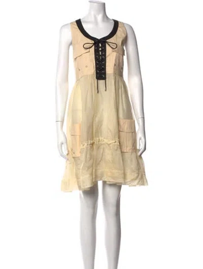 Pre-owned D&g V-neck Mini Dress In Neutrals