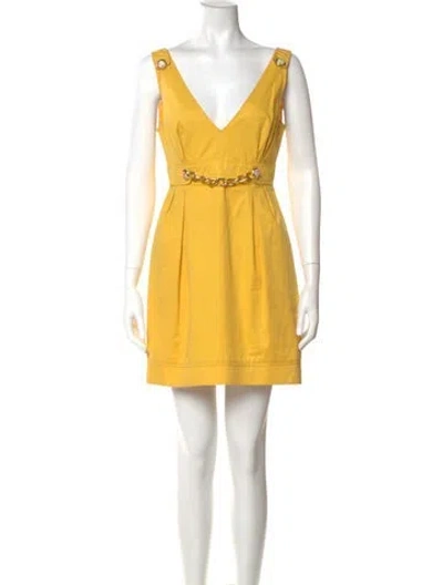 Pre-owned D&g V-neck Mini Dress In Yellow