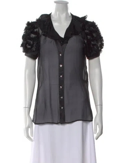 Pre-owned D&g V-neck Short Sleeve Blouse In Black