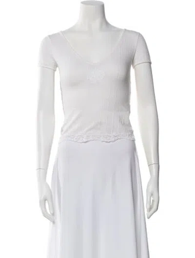 Pre-owned D&g V-neck Short Sleeve Top In White