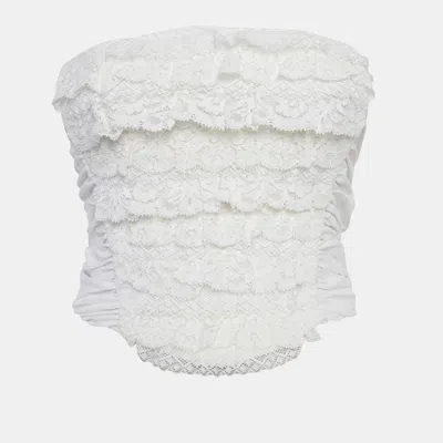 Pre-owned D & G White Lace Trim Cotton Strapless Corset Top S