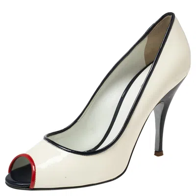 D & G White Patent Leather Peep Toe Pumps Size 41 In Multi