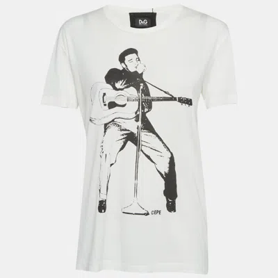 Pre-owned D & G White Printed Jersey T-shirt L
