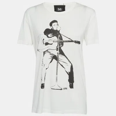 D & G White Printed Jersey T-shirt L