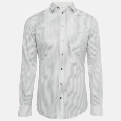 Pre-owned D & G White Striped Cotton Slim Fit Shirt M