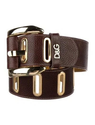 Pre-owned D&g Wide Leather Waist Belt In Brown