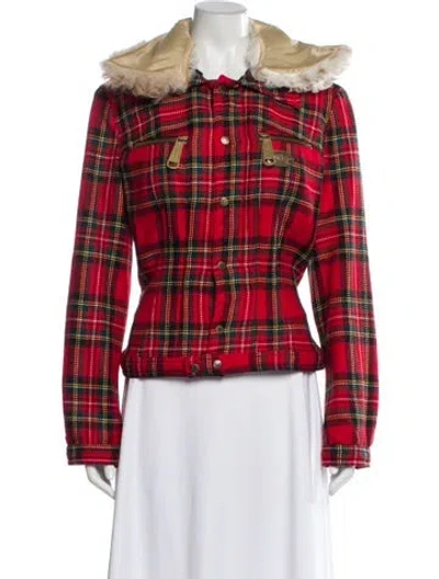 Pre-owned D&g Wool Plaid Print Coat In Red