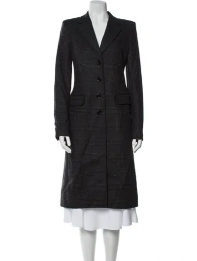 Pre-owned D&g Wool Plaid Print Trench Coat In Black