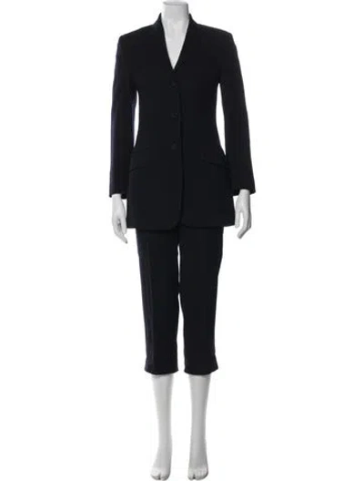 Pre-owned D&g Wool Pleated Accents Pantsuit In Blue