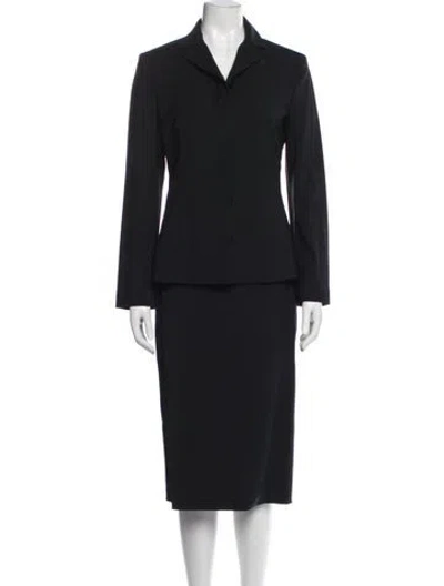 Pre-owned D&g Wool Striped Skirt Suit In Blue