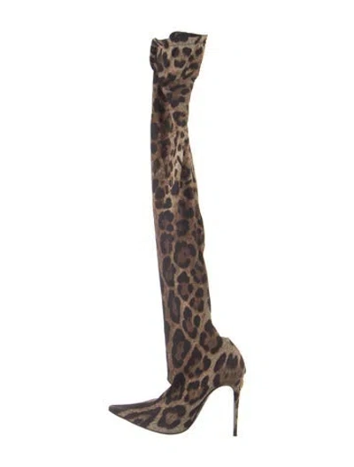 Pre-owned D&g X Kim Animal Print Boots In Brown