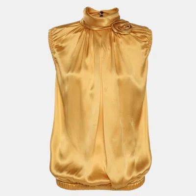 Pre-owned D & G Yellow Silk High Neck Sleeveless Top M