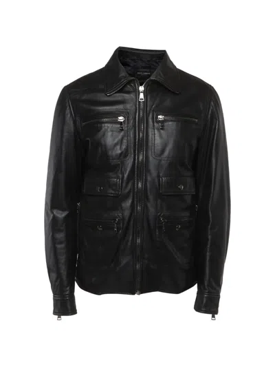 Pre-owned D&g Zip-up Leather Jacket In Black