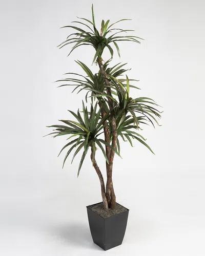 D&w Silks 6ft Dracaena Tree In Square Metal Planter In Green