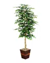 D&w Silks 7ft Green Ficus In Square Metal Planter In Green