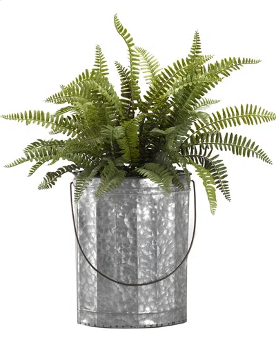 D&w Silks Boston Fern In Oval Metal Bucket With Wire Handle In Green