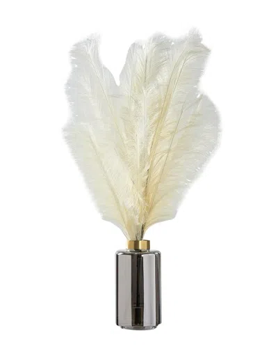 D&w Silks Cream Plume Grass In Large Smoked Glass With Gold Rim In Multi