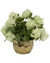 D&w Silks Cream/green Snowball Branch In Gold Ceramic Bowl