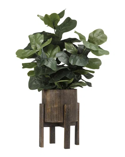 D&w Silks Fiddle Leaf Fig Branches In Round Rustic Wood Planter With Stand