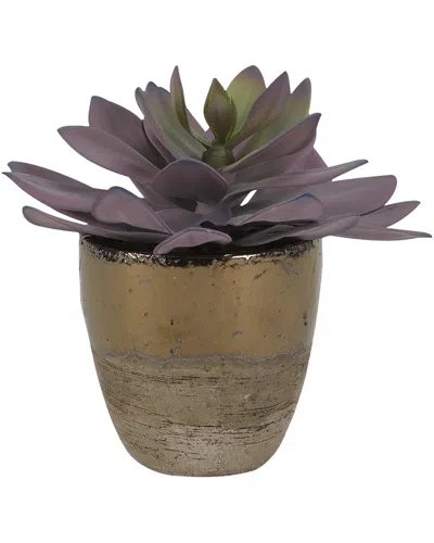 D&w Silks Frosted Pink Echeveria In Rustic Gold Ceramic Planter In Multi
