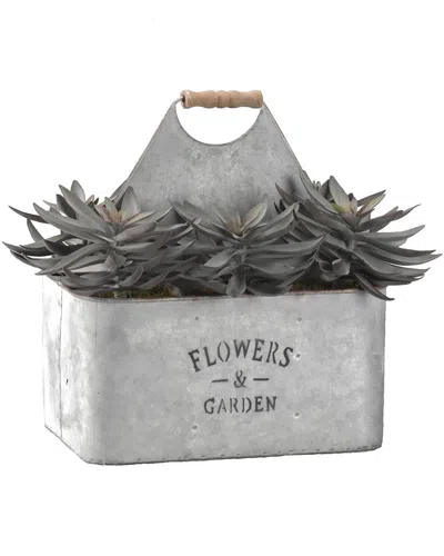 D&w Silks Frosted Purple Echeveria In Rectangle Metal Planter In Gray