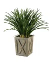 D&w Silks Green Areca Grass In Weathered Wooden Planter Box