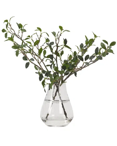 D&w Silks Green Leafy Branches In Glass Vase In Multi