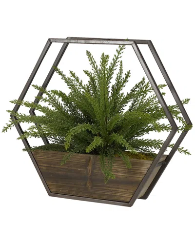 D&w Silks Heather Fern In Hexagon Wood/metal Wall Sconce