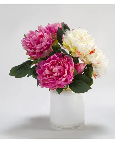 D&w Silks Inc Cream And Pink Peonies In White Glass Vase With Gold Collar