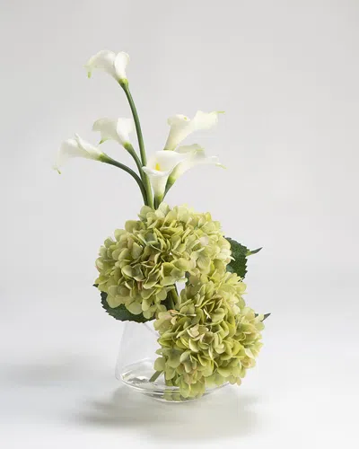 D&w Silks Inc Green Hydrangeas And Calla Lilies In Glass Vase In Multi