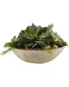 D&w Silks Large Ruffled Echeveria In Wooden Bowl