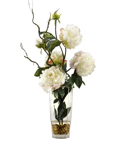 D&w Silks Large White Peonies In Glass Vase
