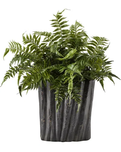 D&w Silks Leather Leaf Fern In Oval Ceramic In Multi