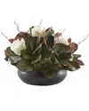 D&w Silks Magnolia Stems With Birch Tops In Simply Low Black Bowl In Green