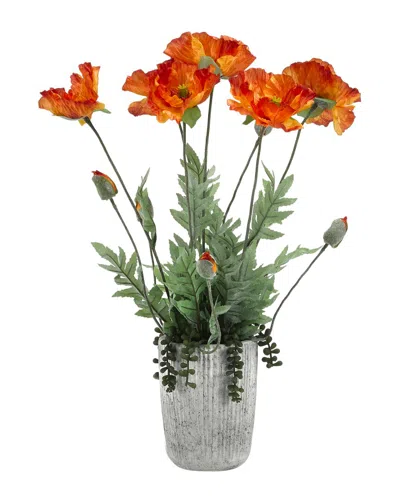 D&w Silks Orange Poppies In Concrete Planter