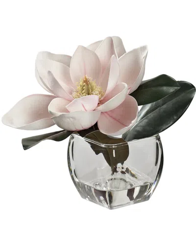 D&w Silks Pink Eva Magnolia Stem In Square Glass Vase In Multi