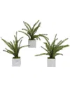 D&w Silks Set Of 3 Heather Fern In White Marbled Ceramic Cube