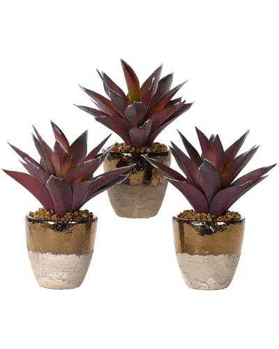 D&w Silks Set Of 3 Red Aloe Plants In Rustic Ceramic Planter In Brown