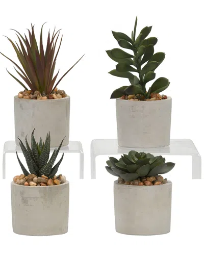 D&w Silks Set Of 4 Assorted Succulents In Mini Cement Cylinders In Green