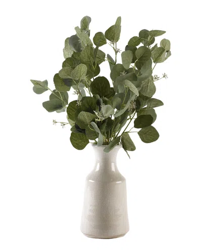 D&w Silks Silver Dollar Eucalyptus Branches In Ceramic Bottle In Green