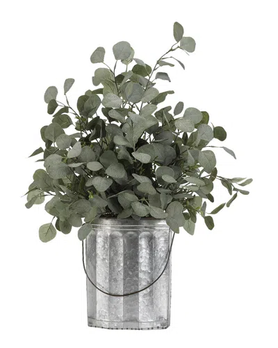 D&w Silks Silver Dollar Eucalyptus In Oval Metal Bucket In Green