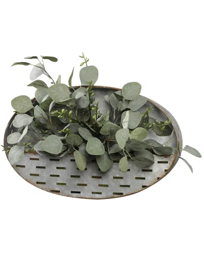 D&w Silks Silver Dollar Eucalyptus Spray In Oval Metal Wall Sconce In Multi
