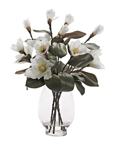 D&w Silks White Magnolias In Glass Pedestal Vase In Multi