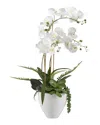 D&w Silks White Orchids In White Ceramic Bowl