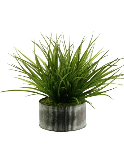 D&w Silks Wild Grass In Round Tin Planter In Green