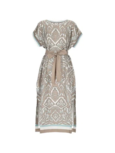 D Exterior Abstract-print Belted Maxi Dress In Brown