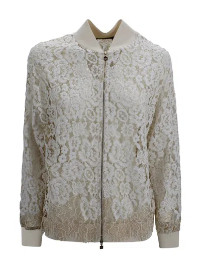 D Exterior All-over Lace Bomber Jacket In White