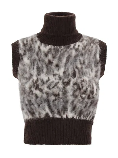 D Exterior Animal Print Gilet In Brown